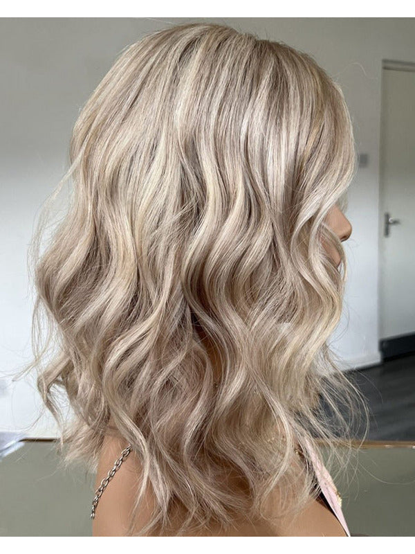 Short Bob Highlights Platinum Blonde Lace Front Wigs Real Human Hair Golden Color Wigs