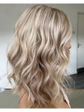 Short Bob Highlights Platinum Blonde Lace Front Wigs Real Human Hair Golden Color Wigs
