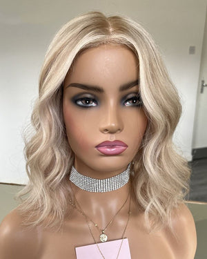 Short Bob Highlights Platinum Blonde Lace Front Wigs Real Human Hair Golden Color Wigs