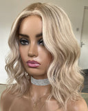 Short Bob Highlights Platinum Blonde Lace Front Wigs Real Human Hair Golden Color Wigs