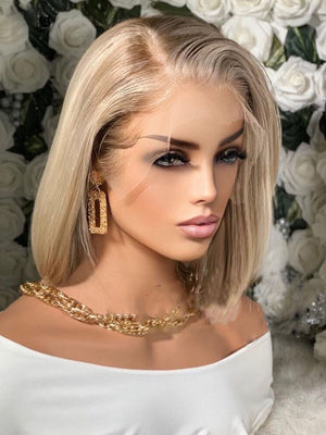 Highlight Ash Blonde Bob Wig Lace Front Human Hair Wigs Short Bob Straight Lace Front Wig