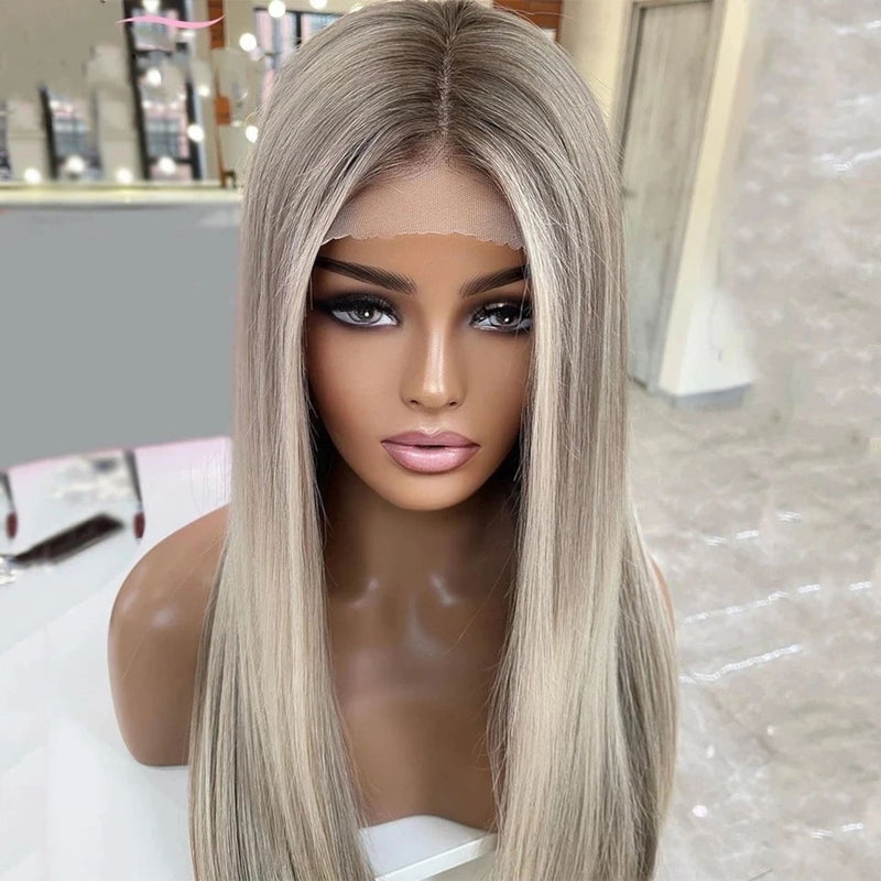 Ash Blonde Straight Highlight Human Hair  for Women
