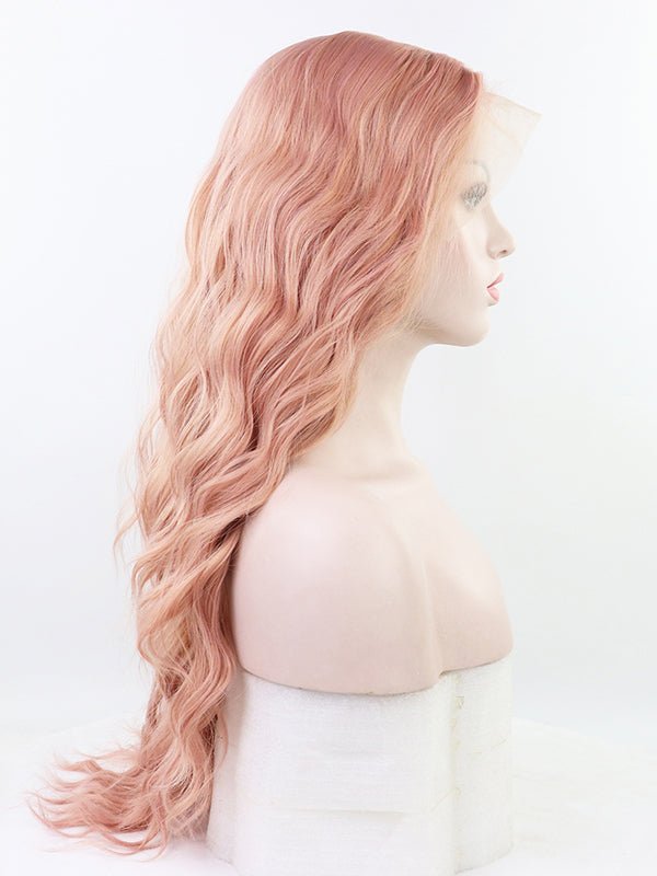 Long Pink Wavy Synthetic Lace Front Wig