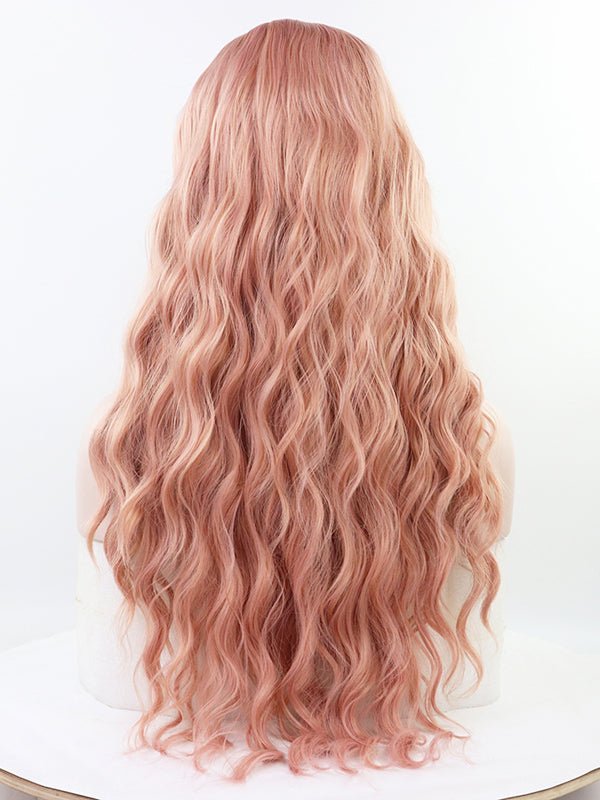 Long Pink Wavy Synthetic Lace Front Wig