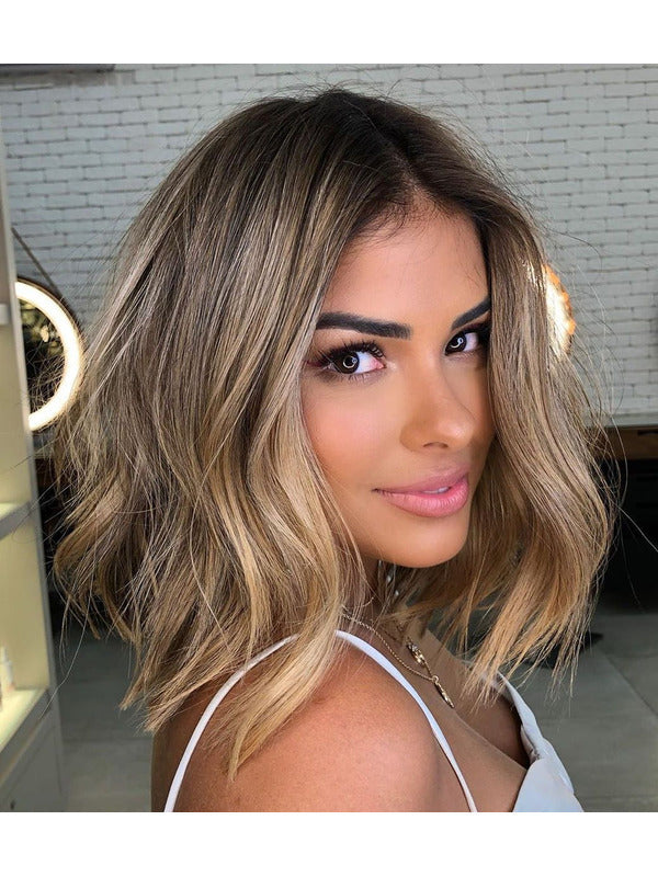 Ombre Blonde Short Blonde Natural Wave Glueless Pre Plucked Lace Front Wigs