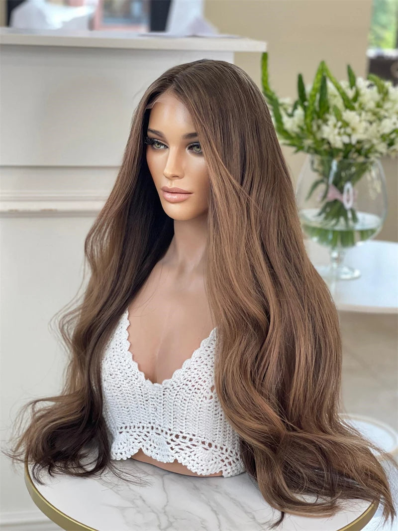 Light Ash Brown Lace Frontal Wigs Natural Wavy Pre Plucked Human Hair Wigs