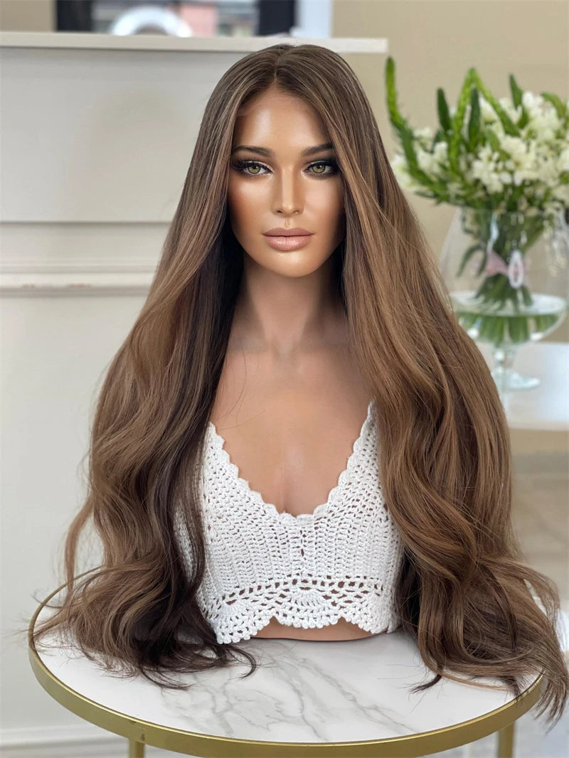 Light Ash Brown Lace Frontal Wigs Natural Wavy Pre Plucked Human Hair Wigs