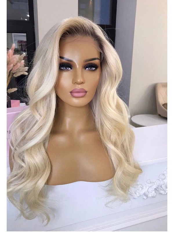 Long Loose Wavy  Ombre Blonde Human Lace Front Wigs Preplucked Human 180 Density Wigs