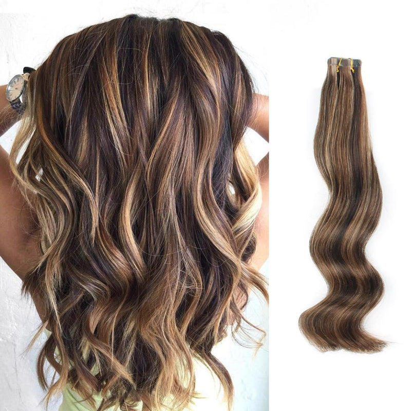 Tape In Hair Extension P #2/#4/#6 Dark Brown Highlights Chestnut Brown
