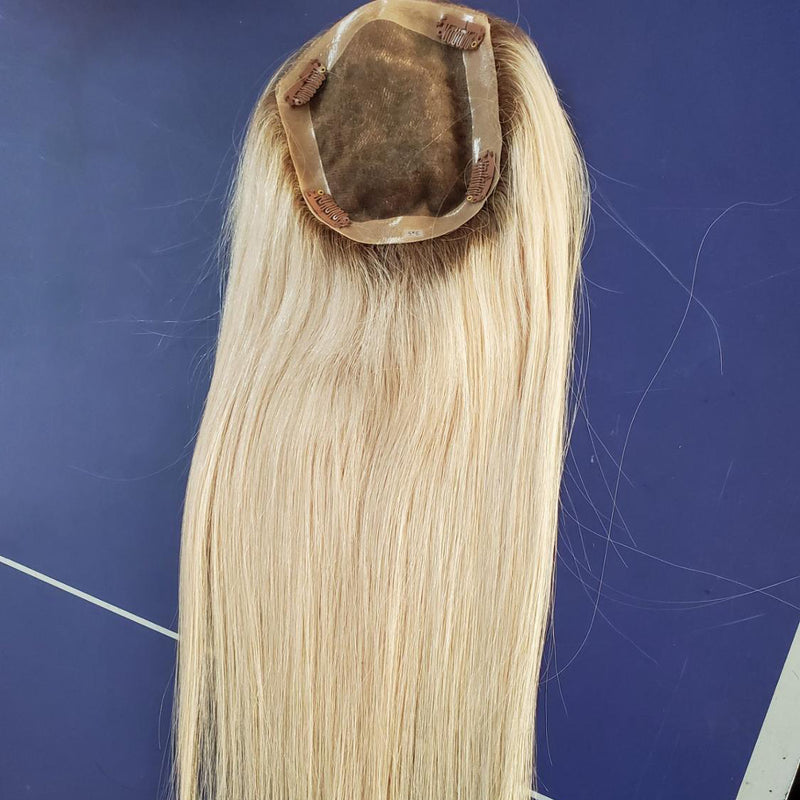 Ombre Human Hair Toppers with Clips Mono Base Hair Topper for Thin Hair