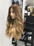 Long Ombre Blonde Wavy Real Human Lace Front Wigs 360 Lace Wigs