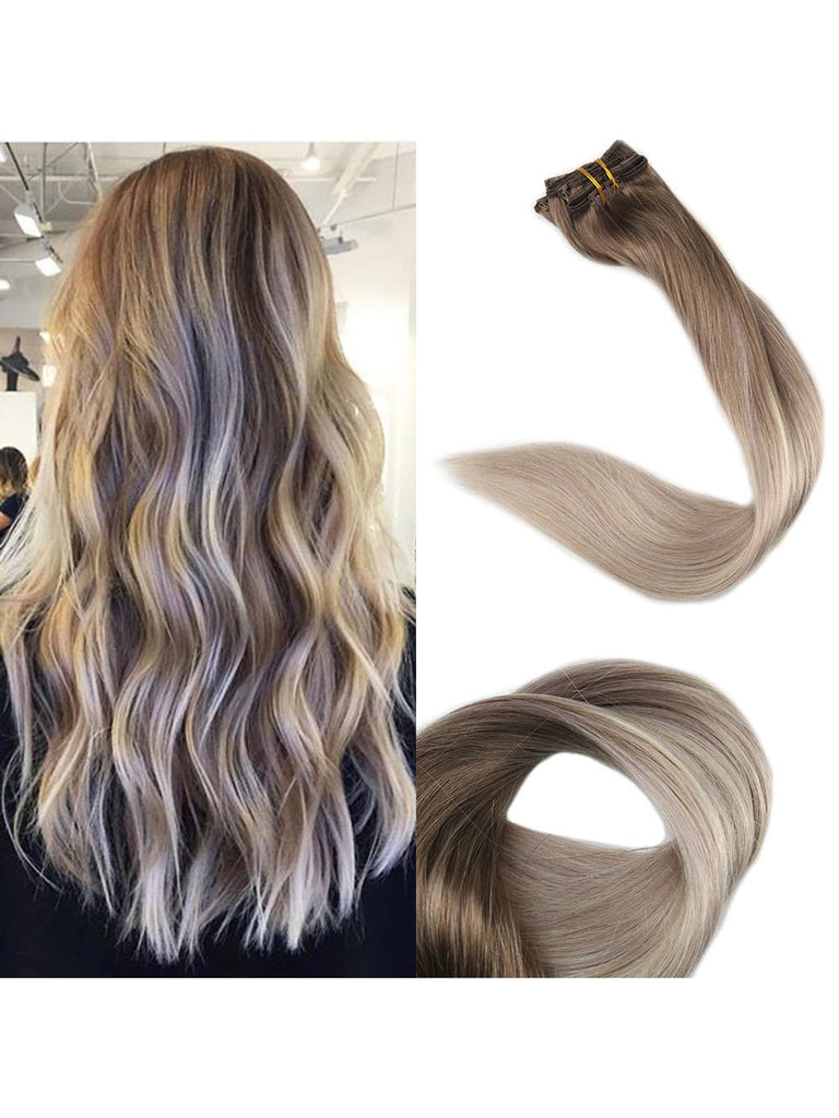 Ombre Blonde Clip in Hair Extensions #8 Fading to #60 #18