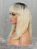 Ombre Blonde 1b613 Short bob Human Lace Front Wigs With Bangs Short Blonde human Wigs