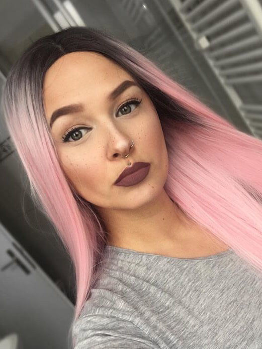 Straight Long Ombre Pink Synthetic Lace Front Wigs