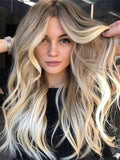 Long Wavy Ombre Blonde Human Lace Front Wigs Preplucked 150 Density Wigs 360 Lace Wigs
