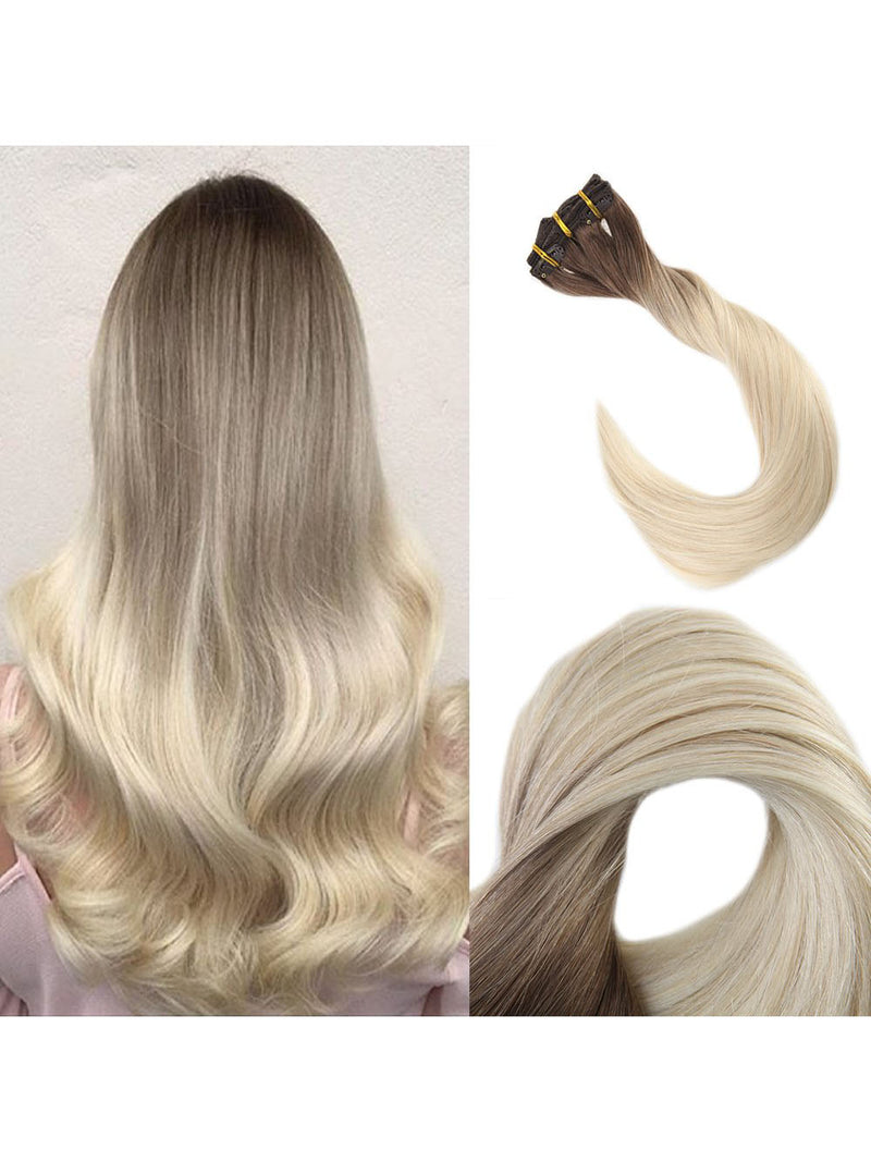 Ombre Blonde Clip In Hair Extensions #7B Fading To #613