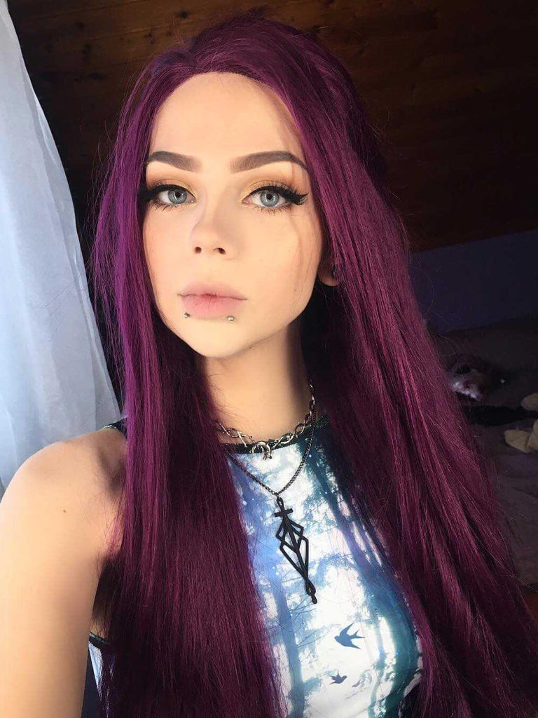 Long Straight Purple Synthetic Lace Front Wigs