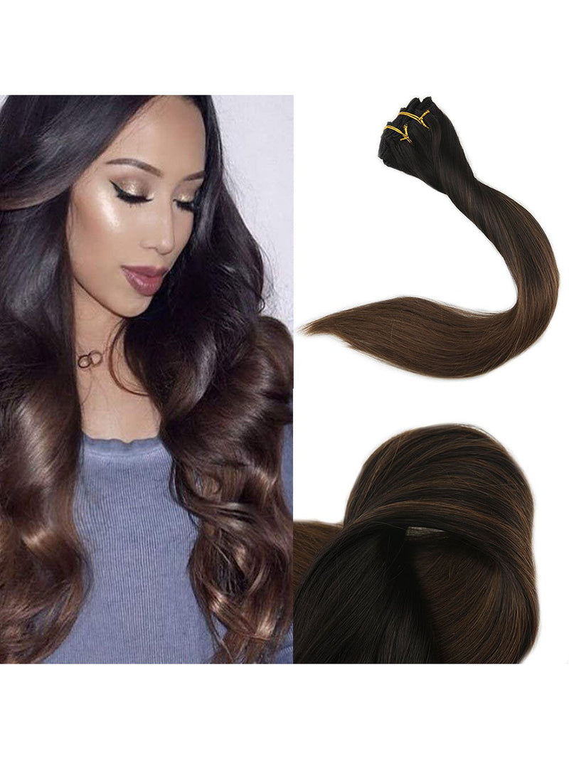Ombre brown Clip In Hair Extensions #1B Fading to Color #4