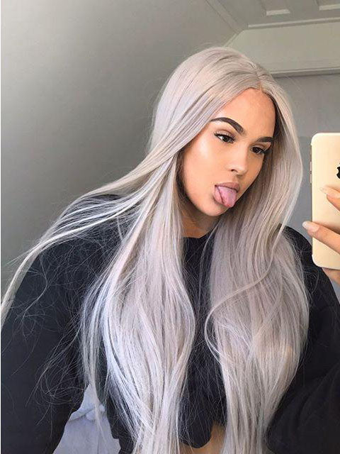 Long Wavy Grey Synthetic Lace Front Wigs