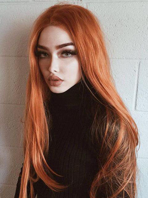 Long Orange  Wavy Synthetic Lace Front Wigs