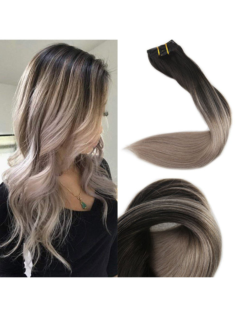 Ombre Ash Blonde Clip In Hair Extensions  #1B Fading to #18
