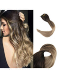 Ombre Blonde Dark Brown #2 Fading to #8 #22 Clip in Highlighted Extensions