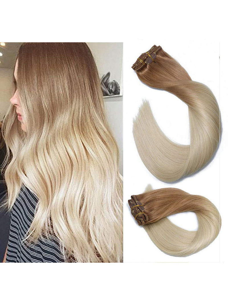 Ombre Blonde hair Extensions Golden Brown to Platinum Blonde #12 to #60