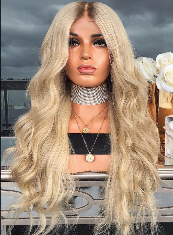 Long Loose Wavy  Ombre Blonde Human Lace Front Wigs Preplucked Human 180 Density Wigs