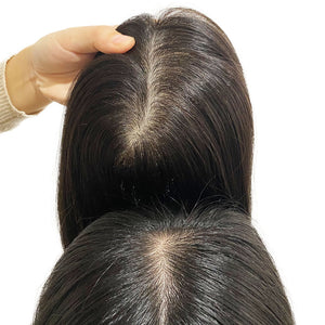 Skin Base Human Hair Topper for Women With 4 Clips In Silk Top Virgin Hair Toupee  For Hair Loss or Thin Hair