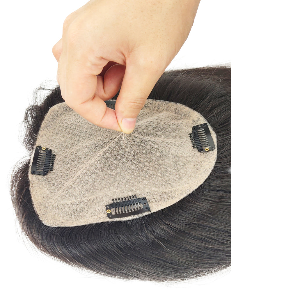 Skin Base Human Hair Topper with Side Bangs Silk Top For Hair Loss or Thin Hair