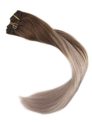 Ombre Clip In Hair Extensions #4 Brown Fading to #18 Blonde Extensions