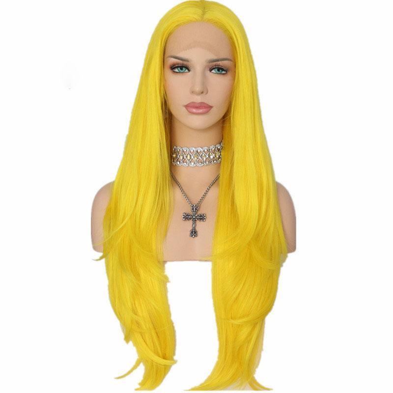Long Yellow Wavy Synthetic Lace Front Wigs