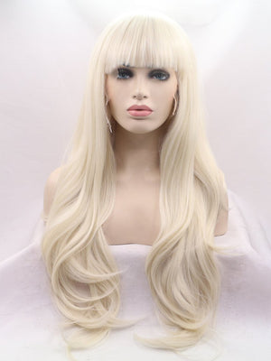 Long Blonde Wavy Synthetic Wigs with bangs