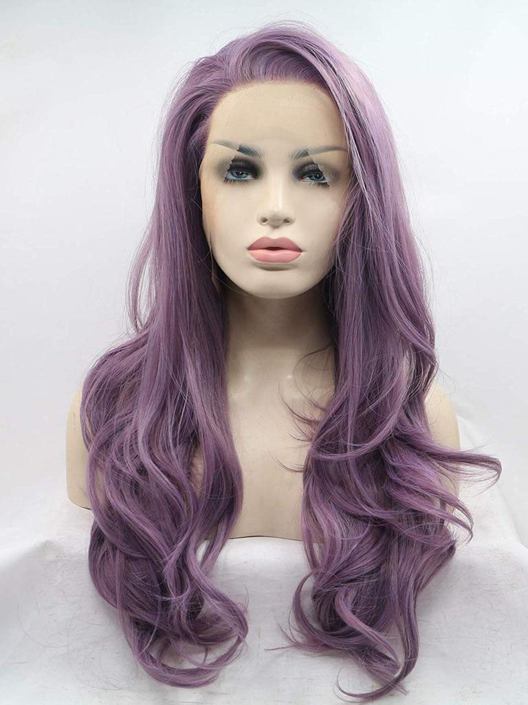 Long Wavy Purple Synthetic lace Front wigs