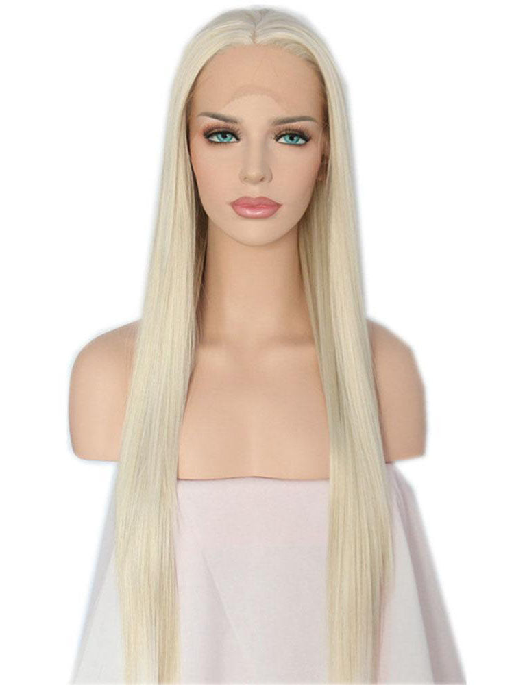 Long Straight Blonde Synthetic Lace Front Wigs