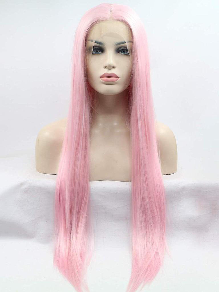 Long Pink Straight Synthetic Lace Front Wigs