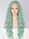 Long Wavy Green Synthetic Lace Front Wigs