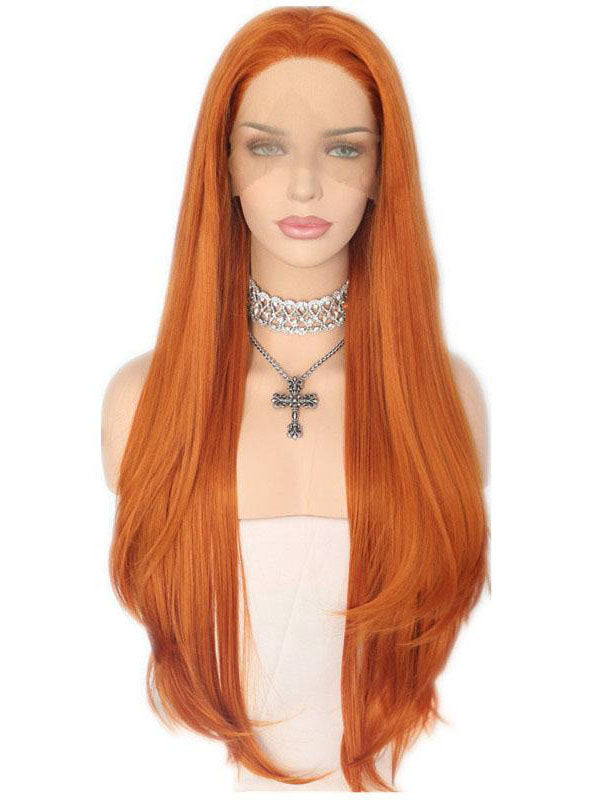 Long Orange  Wavy Synthetic Lace Front Wigs