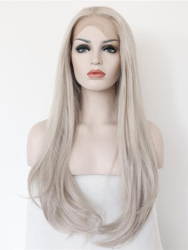 Long Wavy Grey Synthetic Lace Front Wigs
