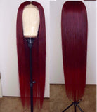 Long Straight Burgundy Red Human Lace Front Wigs Pre Plucked Glueless Wigs