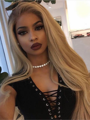 Blonde Highlighted Human Lace Front Wigs for Caucasian Women Preplucked Hairline  Wigs