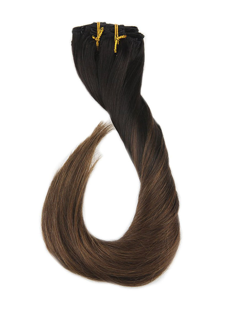 Ombre brown Clip In Hair Extensions #1B Fading to Color #4