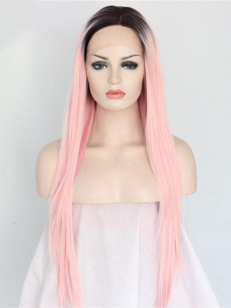 Straight Long Ombre Pink Synthetic Lace Front Wigs