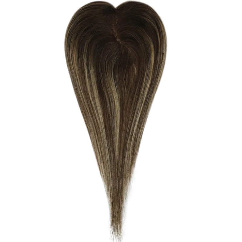 Ombre Hair Toppers with Clips Mono Base Brown Highlights For Hair Loss