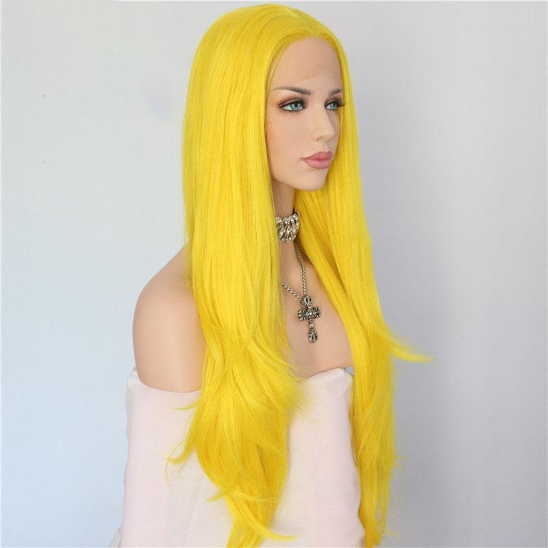 Long Yellow Wavy Synthetic Lace Front Wigs