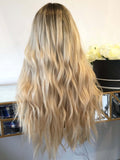 Long Wavy Ombre Blonde Preplucked 100% Human Lace Front Wigs 2 tones 360 Lace Wigs