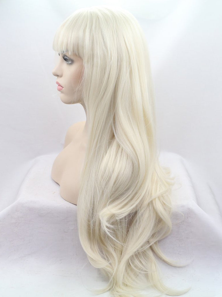 Long Blonde Wavy Synthetic Wigs with bangs