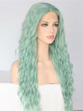 Long Wavy Green Synthetic Lace Front Wigs