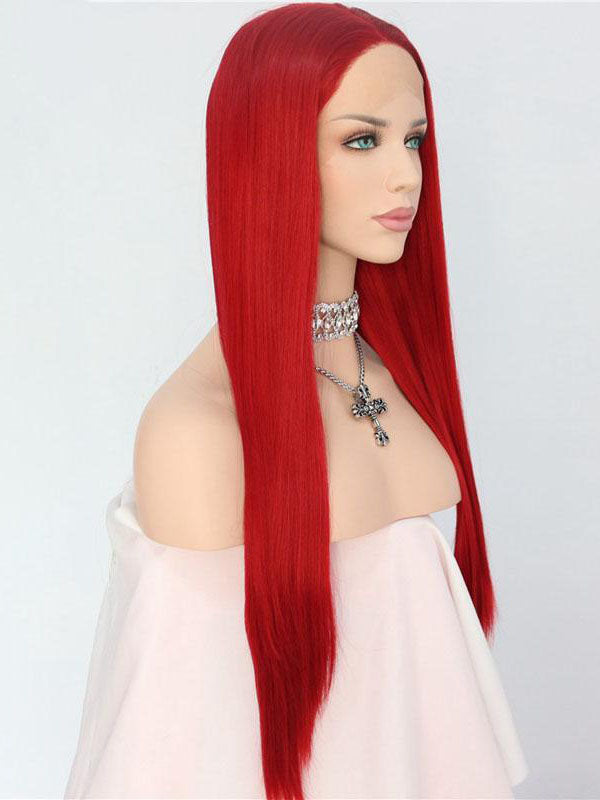 Long Straight Red Synthetic Lace Front Wigs
