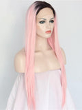 Straight Long Ombre Pink Synthetic Lace Front Wigs